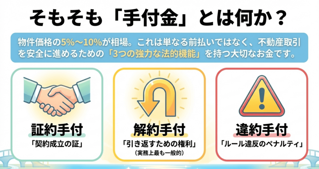 手付金には3つの性質があることを解説する画像