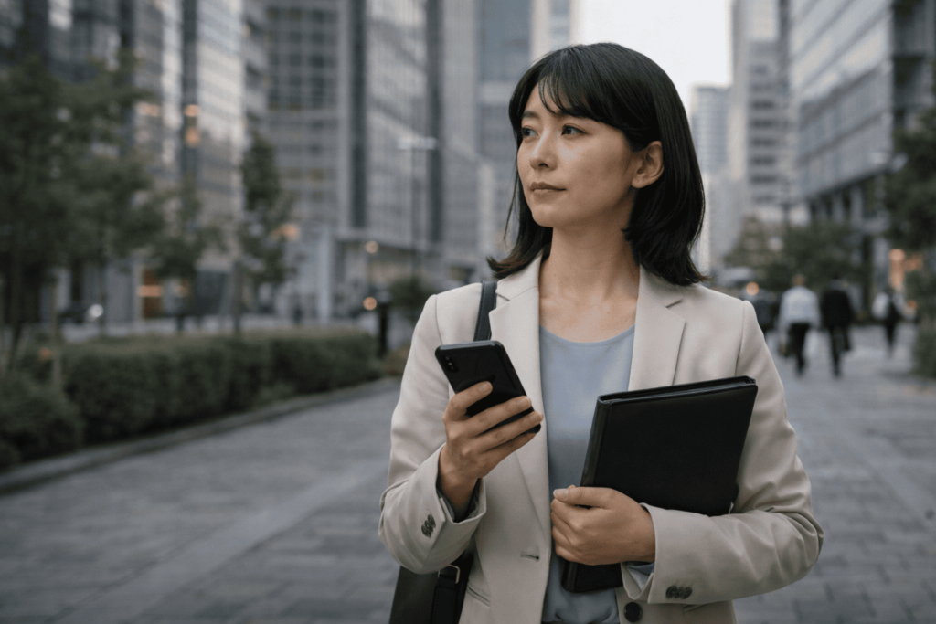 一般的な日本人女性会社員が将来の資産形成を考えている不動産投資イメージ