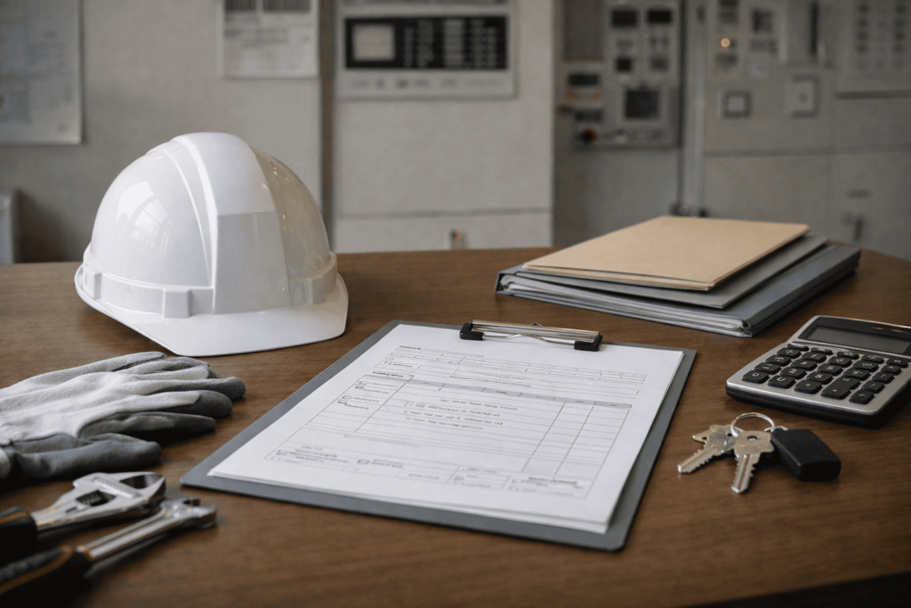 マンション維持費高騰の背景を象徴する管理資料と点検用品のイメージ