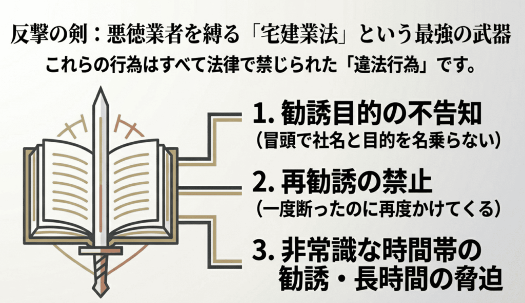 反撃の剣、悪徳業者を縛る「宅建業法」という最強の武器。法律で禁じられた違法行為を解説する画像