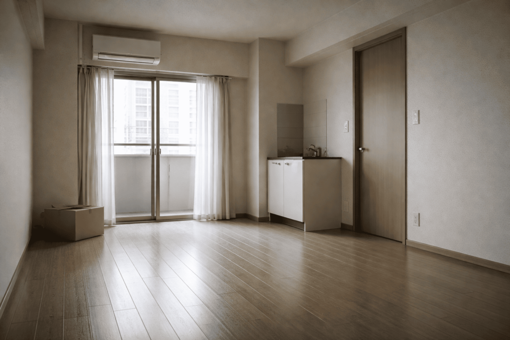 空室となった日本のワンルームマンション室内を通じて、家賃収入ゼロのリスクを表したイメージ