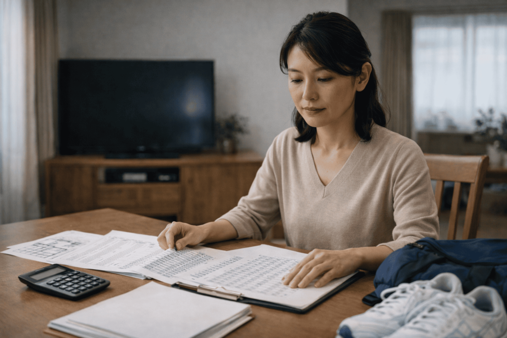 レビの印象に流されず、収支表と契約書の数字を一人で確認する日本人女性オーナー