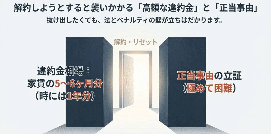 正当事由という名の巨大な障壁と高額な違約金を解説する画像